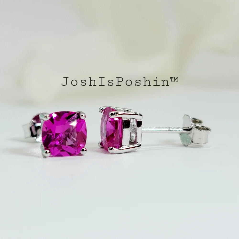 1.6CT. T.W. Cushion cut hot pink sapphire stud earrings in sterling silver